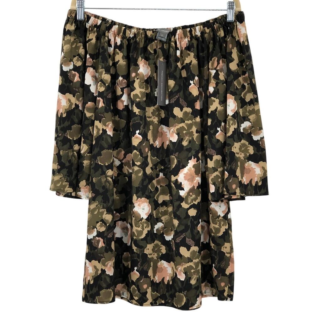 French Connection Tan Floral Adeline Dream Off Shoulder Long Sleeve Crepe Dress
